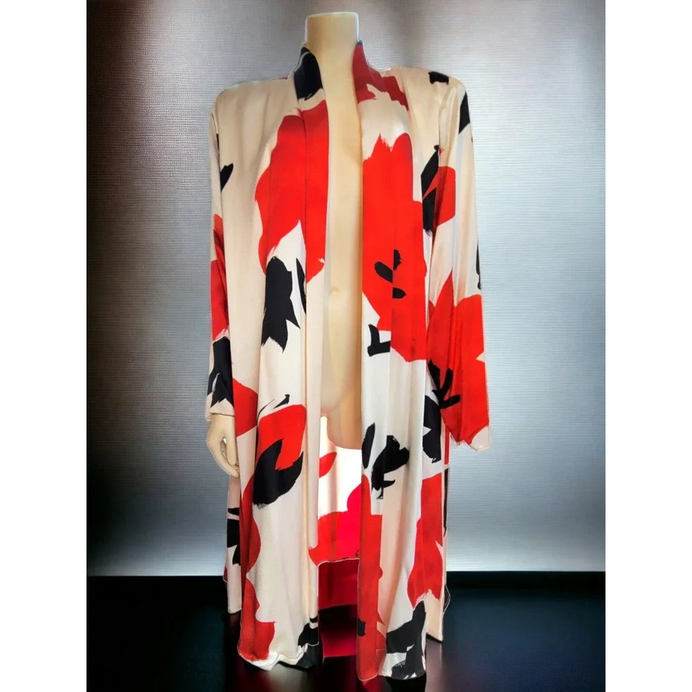 Vintage USA Pure SILK Voluminous Donna Karan Bold Floral Jacket Kimono Overpiece